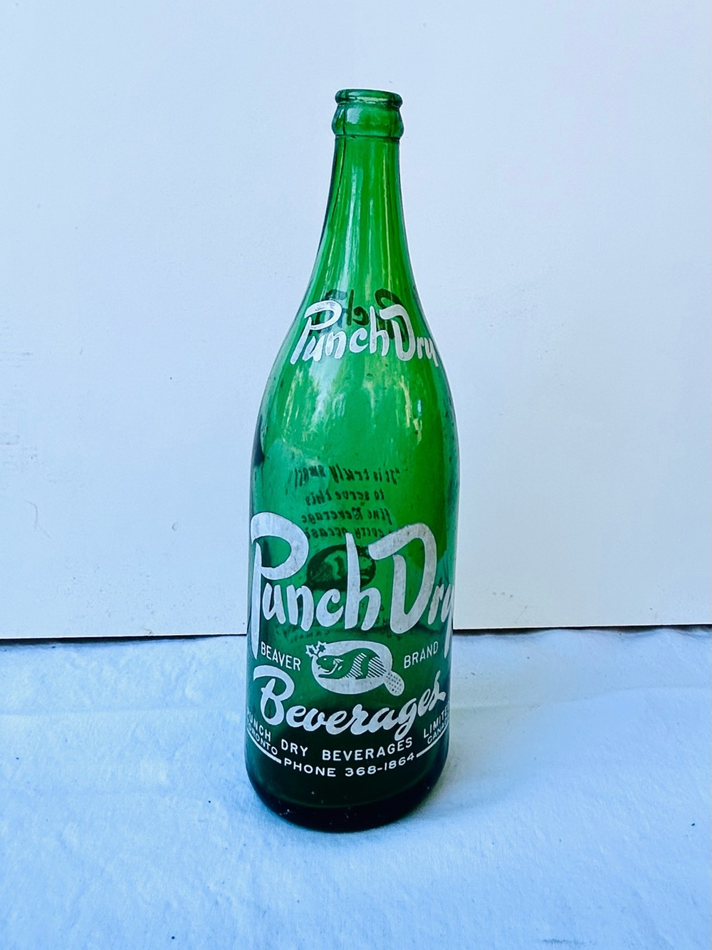 Vintage Punch Dry Toronto Canada Large Green Glass Beverage Bottle
